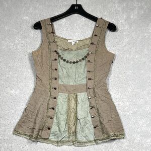 Peppe Peluso Tank Top Blouse Women’s Size M Green Boho Fairy Goth Y2K Sleeveless